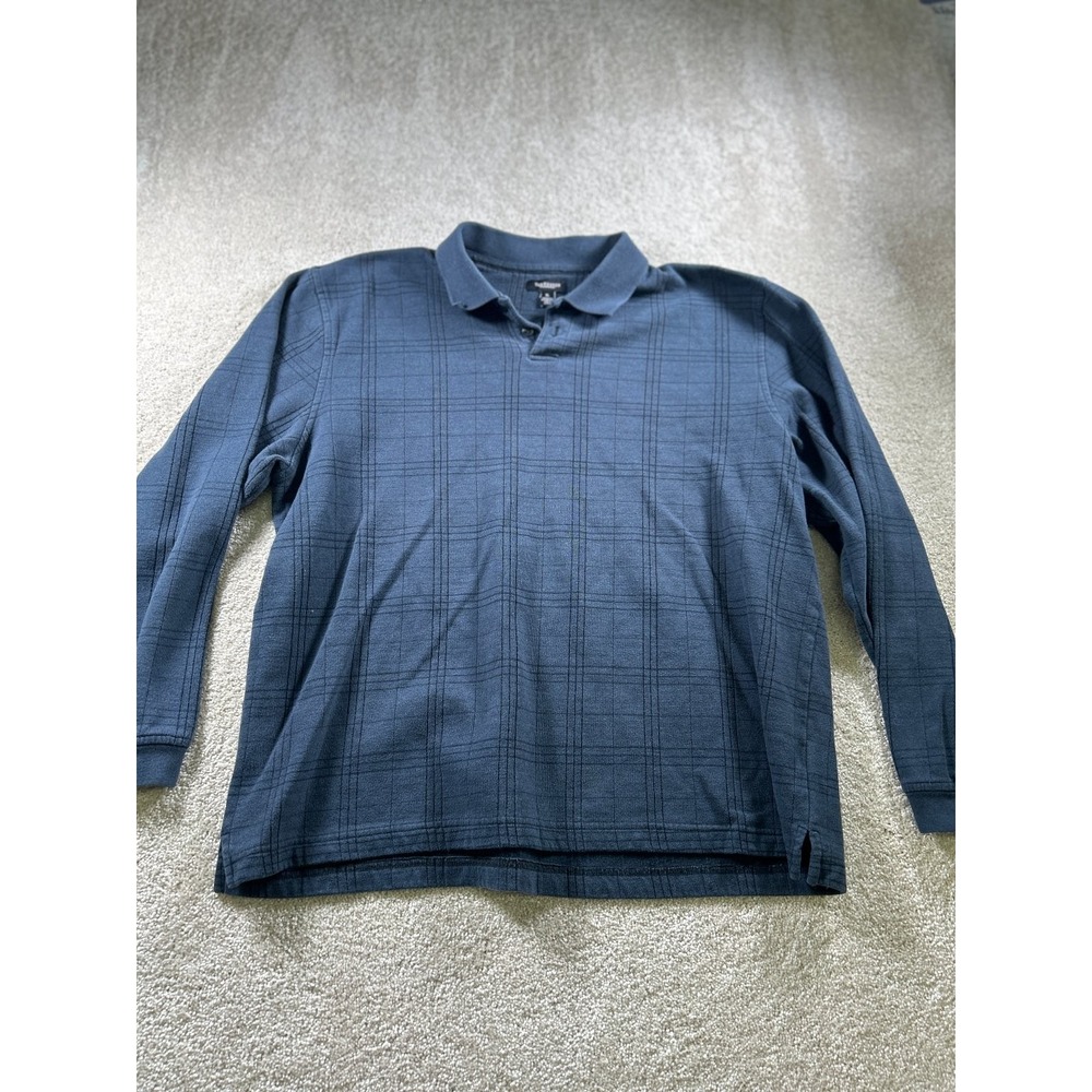Van Heusen Polo Shirt Men's XL Blue‎ Cotton Polyester Long Sleeve